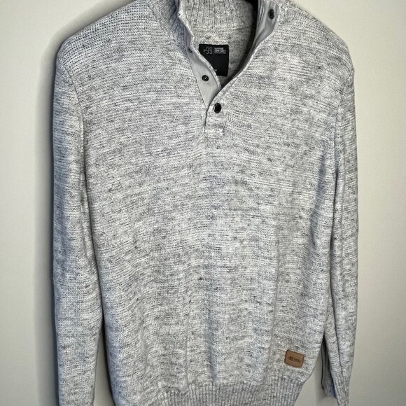 Wayne Gretzky Collection Long Sleeve Partial Button-Up Light Gray Knit Sweater - Picture 3 of 12